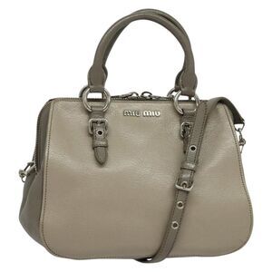 Miu Miu Madras Bowler Bag Leather Gray Leather Handbag (Pre-Owned)